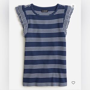 J.Crew Vintage Rib Ruffle-Sleeve Top in stripe NWT NEW XL